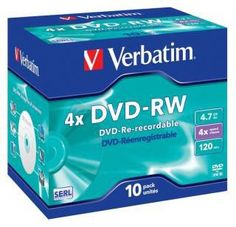 Диск DVD-RW Verbatim 4.7Gb 4x Jewel Case (10шт) 43486