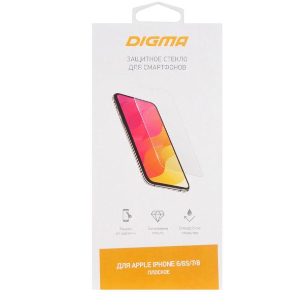 Защитное стекло для сотового телефона Digma для Apple iPhone 6, 6S, 7, 8 прозрачное (DGG1AP876A) Apple iPhone 6, 6S, 7, 8